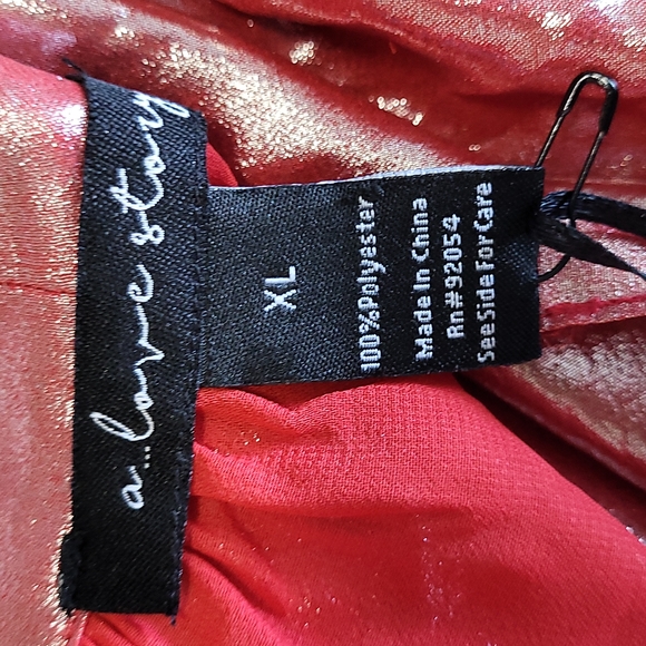 A LOVE STORY Prince Metallic Foil Glitter Puff Sleeve Red Blouse Size XL - Picture 6 of 8